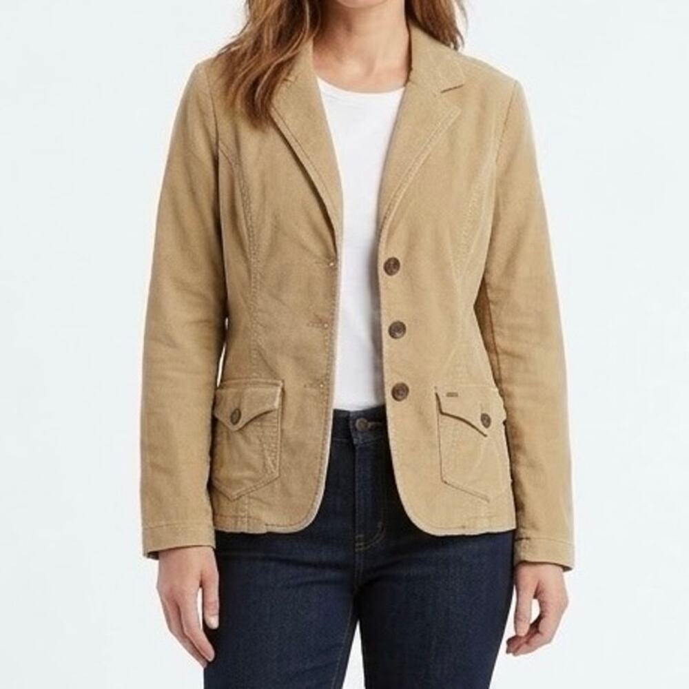 Levi Strauss Womens Large Tan Corduroy Blazer Jacket Stretch Tailored Size L
